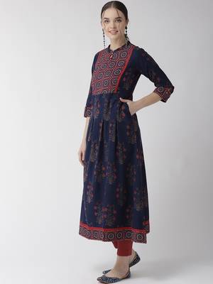Navy-blue printed cotton kurtas-and-kurtis 2