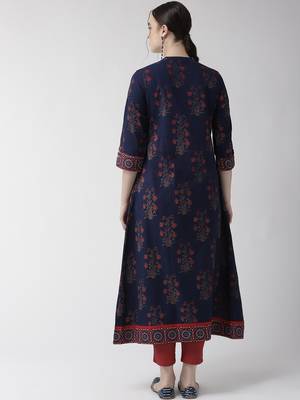Navy-blue printed cotton kurtas-and-kurtis 3
