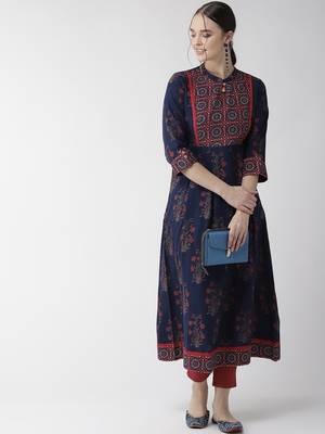 Navy-blue printed cotton kurtas-and-kurtis 4