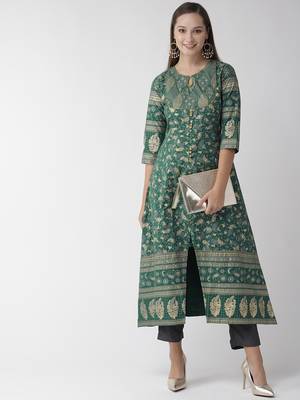 Green printed cotton kurtas-and-kurtis 4