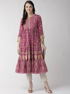 Purple printed cotton kurtas-and-kurtis 4