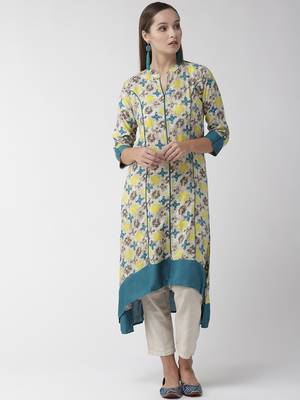 Beige printed viscose rayon kurtas-and-kurtis 1