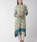Beige printed viscose rayon kurtas-and-kurtis