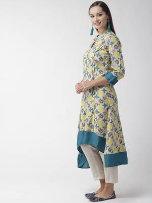 Beige printed viscose rayon kurtas-and-kurtis 2