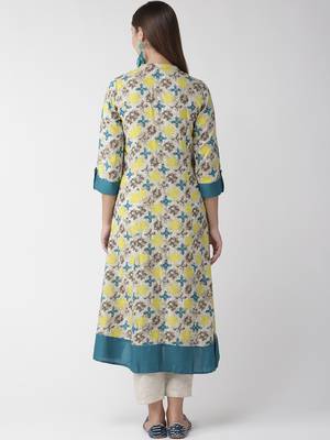 Beige printed viscose rayon kurtas-and-kurtis 3