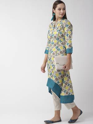 Beige printed viscose rayon kurtas-and-kurtis 4