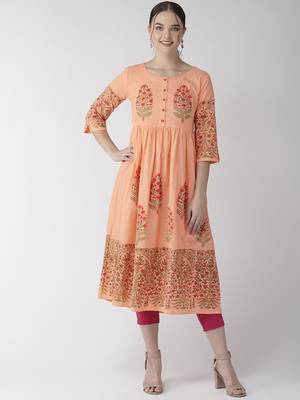 Peach printed cotton kurtas-and-kurtis 1