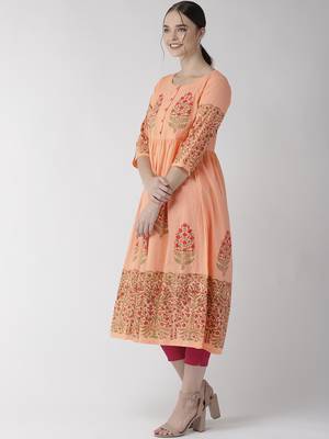 Peach printed cotton kurtas-and-kurtis 2