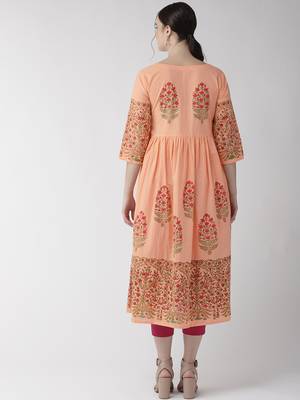 Peach printed cotton kurtas-and-kurtis 3