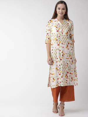 Off-white printed viscose rayon kurtas-and-kurtis 1