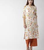 Off-white printed viscose rayon kurtas-and-kurtis