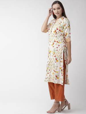 Off-white printed viscose rayon kurtas-and-kurtis 2