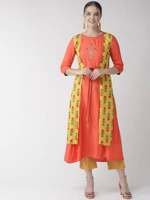 Orange printed viscose rayon kurtas-and-kurtis 1