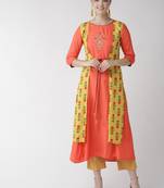 Orange printed viscose rayon kurtas-and-kurtis