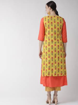 Orange printed viscose rayon kurtas-and-kurtis 4