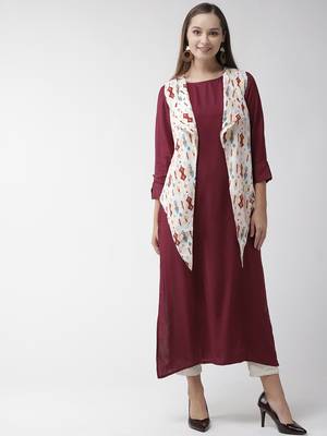 Maroon plain viscose rayon kurtas-and-kurtis 1