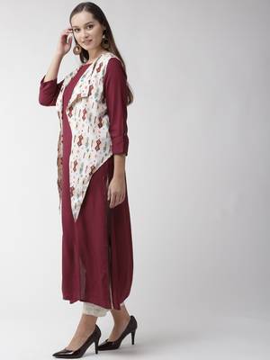 Maroon plain viscose rayon kurtas-and-kurtis 2