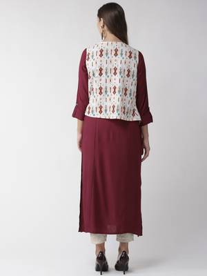Maroon plain viscose rayon kurtas-and-kurtis 3