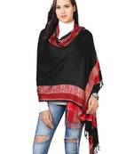 Black-Red Women's Silky Pashmina Jacquard Weave with Paisley Borders Viscose Scarf