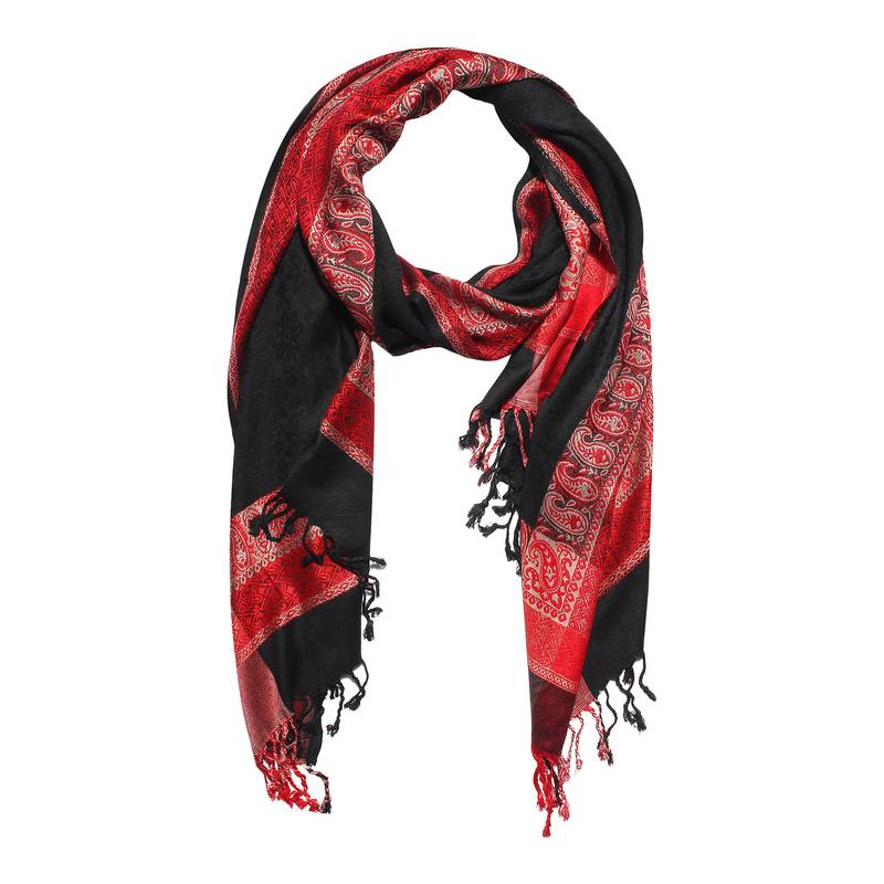 Black-Red Women's Silky Pashmina Jacquard Weave with Paisley