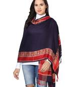 Blue-Red Women's Silky Pashmina Jacquard Weave with Paisley Borders Viscose Scarf
