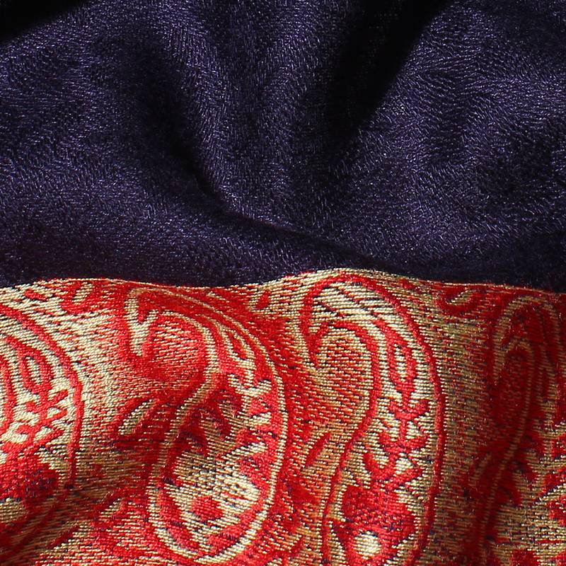 Blue-Red Women's Silky Pashmina Jacquard Weave with Paisley Borders Viscose Scarf