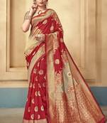 Red woven art silk saree with blouse
