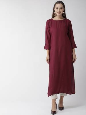 Maroon plain viscose rayon kurtas-and-kurtis 4