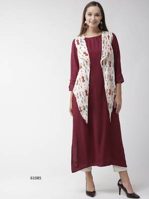 Maroon plain viscose rayon kurtas-and-kurtis 5