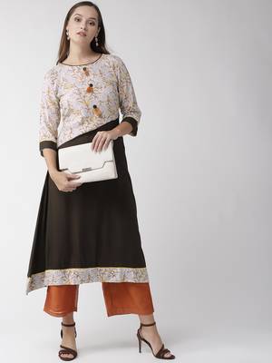 Brown plain viscose rayon kurtas-and-kurtis 5