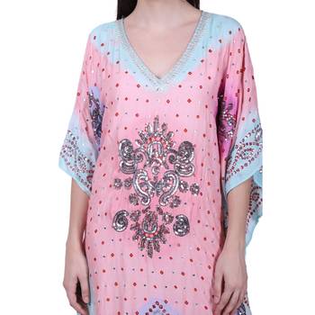 Pink Embroidered Silk Kurti  5