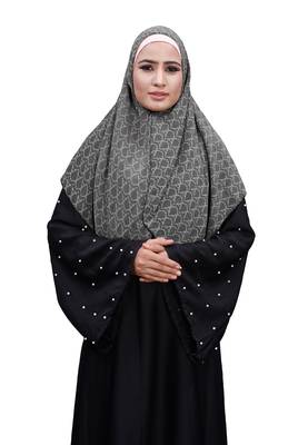 Justkartit Grey Color Pinted Women Chiffon Square Scarf Hijab 1