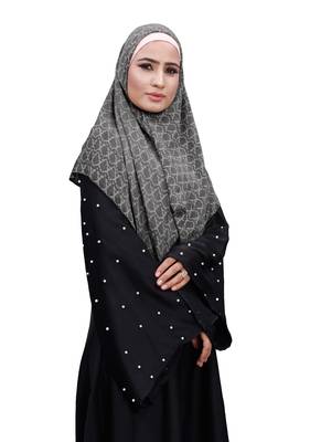Justkartit Grey Color Pinted Women Chiffon Square Scarf Hijab 2