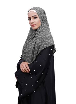 Justkartit Grey Color Pinted Women Chiffon Square Scarf Hijab 3