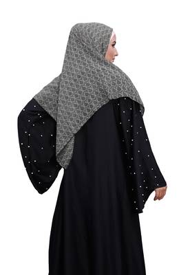 Justkartit Grey Color Pinted Women Chiffon Square Scarf Hijab 4