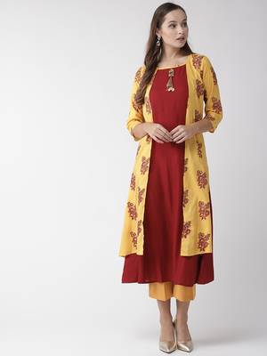 Yellow woven cotton kurtas-and-kurtis 2