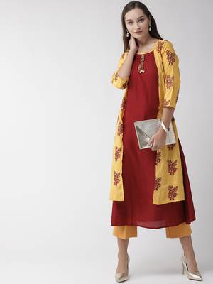 Yellow woven cotton kurtas-and-kurtis 3