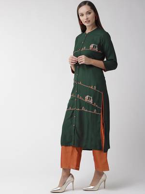 Green printed viscose rayon kurtas-and-kurtis 5