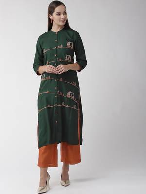 Green printed viscose rayon kurtas-and-kurtis 1