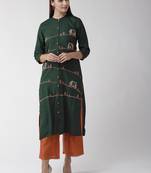 Green printed viscose rayon kurtas-and-kurtis
