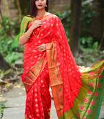 Red Green Color Soft Banarasi Silk Saree