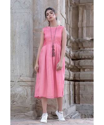 Peach Pintexed Sleeveless Dress 1