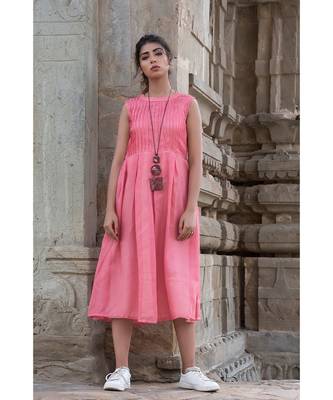 Peach Pintexed Sleeveless Dress 2