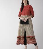 Beige printed cotton kurtas-and-kurtis