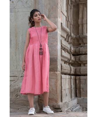 Peach Pintexed Sleeveless Dress 3