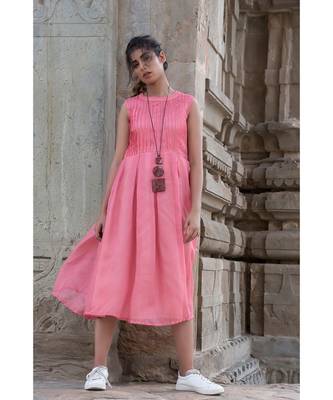 Peach Pintexed Sleeveless Dress 4