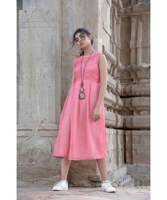 Peach Pintexed Sleeveless Dress 5