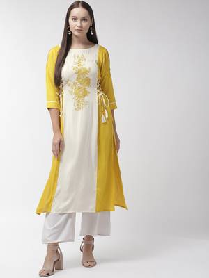 Yellow plain viscose rayon kurtas-and-kurtis 1