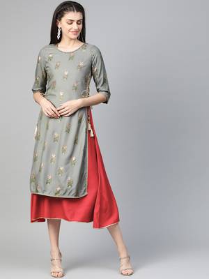 Grey printed liva long-kurtis 1
