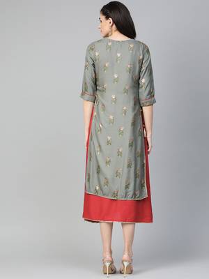 Grey printed liva long-kurtis 2